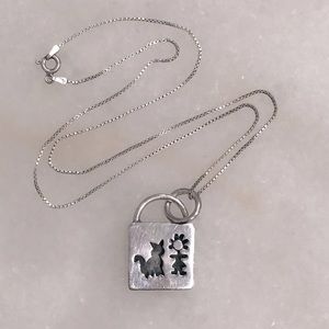Kitty Cat and Friend Sterling Silver Faux Locket Necklace